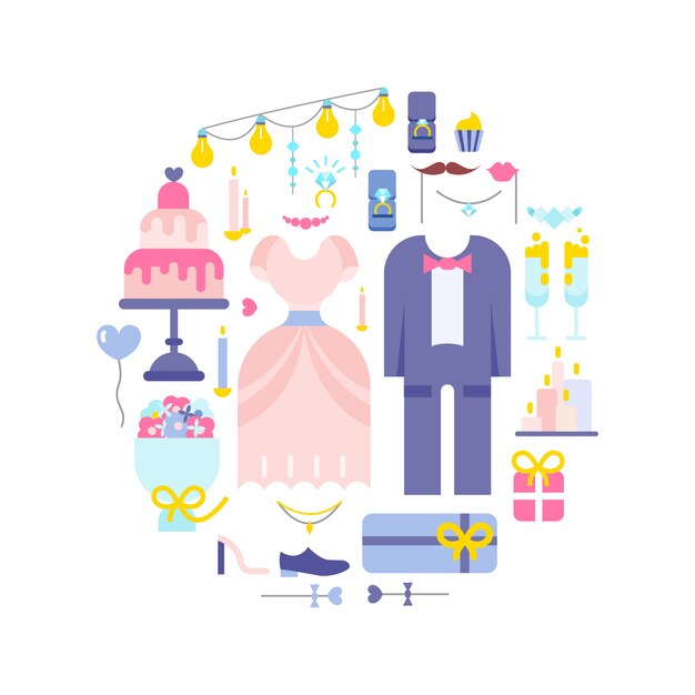 Free Vector wedding icon set. 