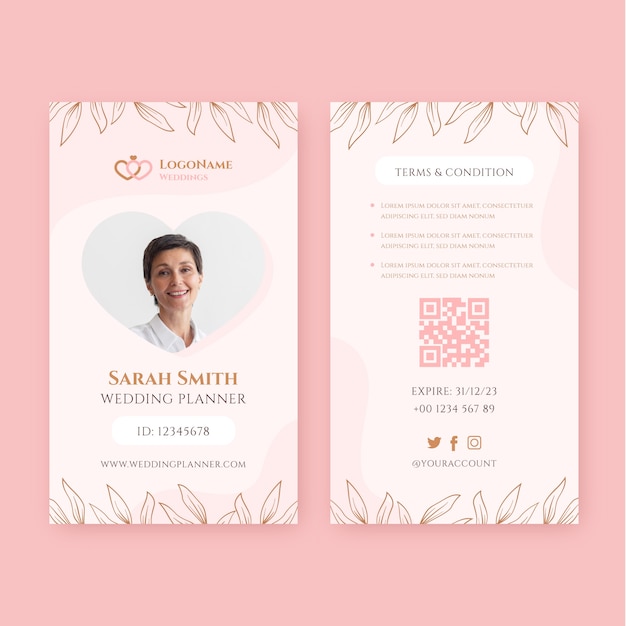 Free vector wedding id card template design