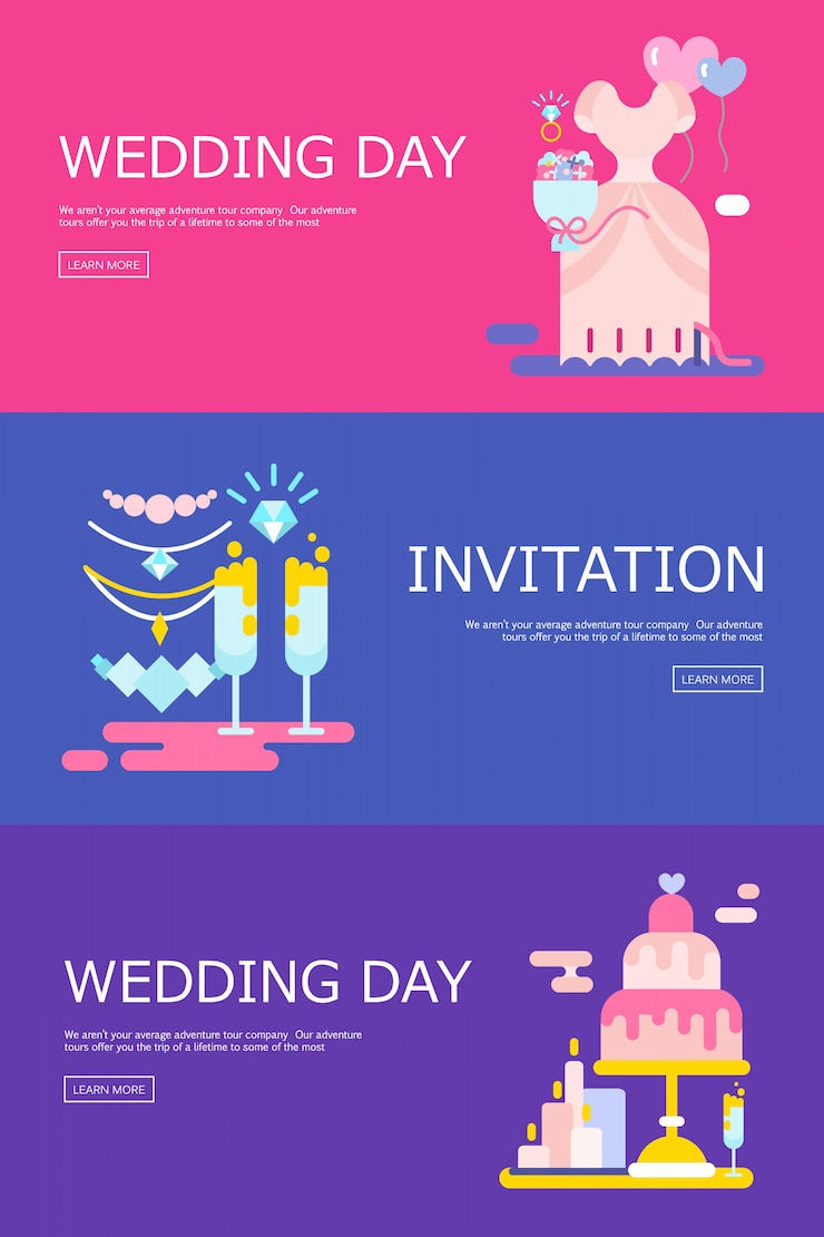 Free Vector wedding illustration of invitation with icons set.