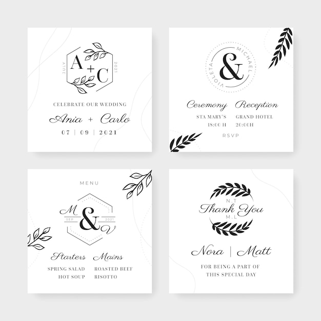 Free vector wedding instagram post collection