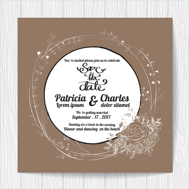 Free vector wedding intivation with rounded design and dark backgroun