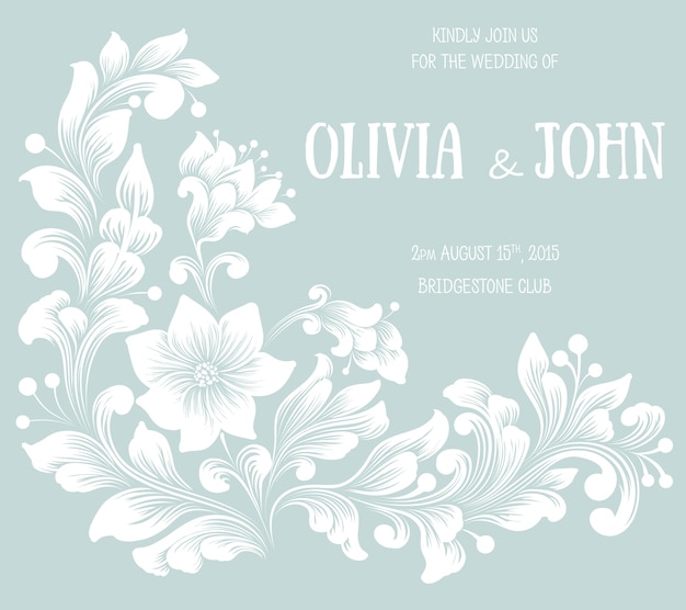 Free vector wedding invitation and announcement card with floral background artwork. elegant ornate floral background. floral background and elegant flower elements. design template.