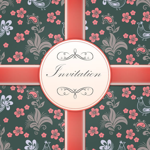 Wedding invitation and announcement card with floral background artwork