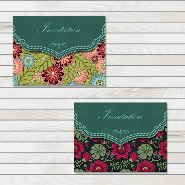 Free vector wedding invitation and announcement card with floral background artwork