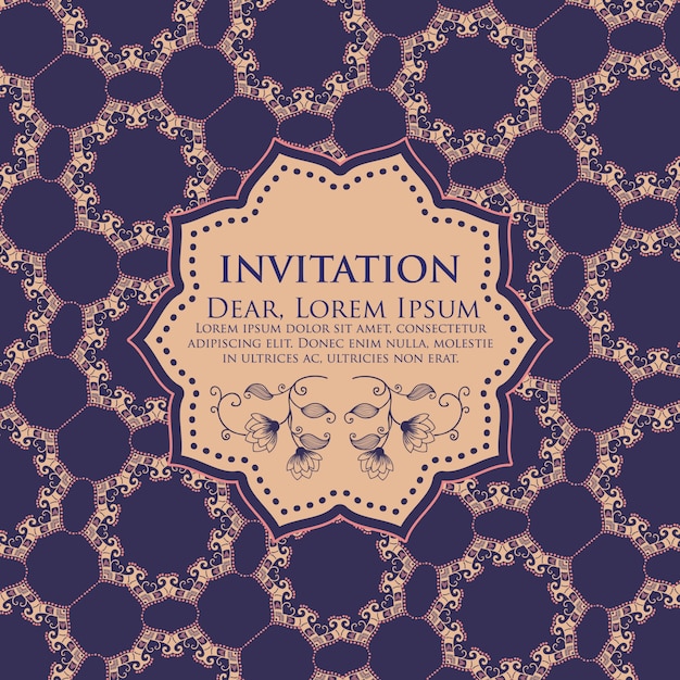 Wedding invitation and announcement card with ornamental round lace with arabesque elements. mehndi style. orient traditional ornament. zentangle-like round colored floral ornament.