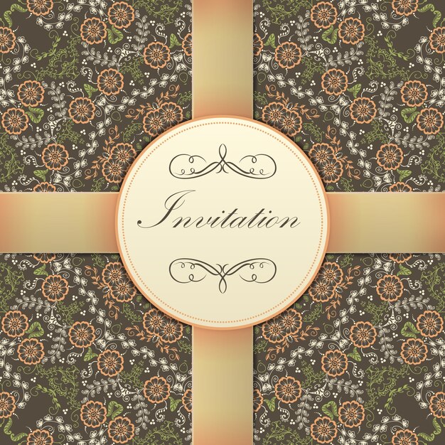 Wedding invitation and announcement card with ornamental round lace with arabesque elements. Mehndi style. Orient traditional ornament. Zentangle-like round colored floral ornament.