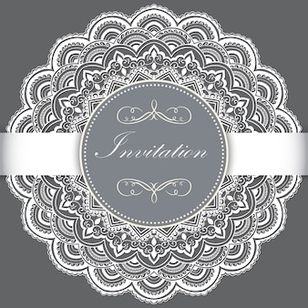 Wedding invitation and announcement card with ornamental round lace with arabesque elements.