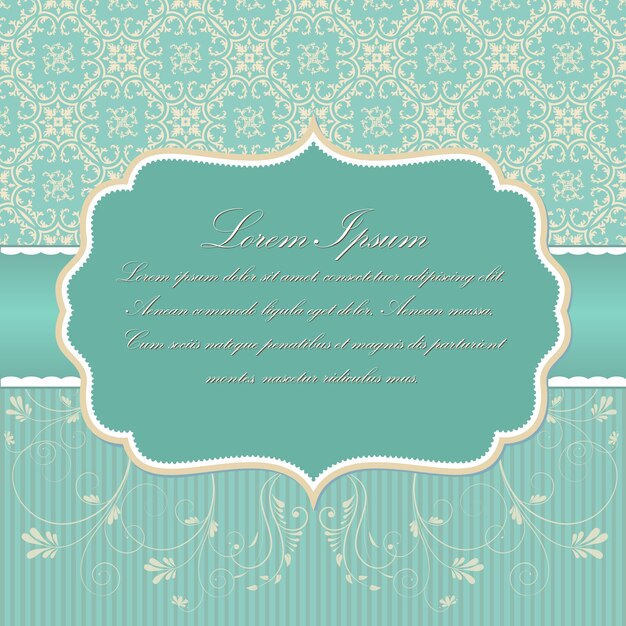 Wedding invitation and announcement card with vintage background artwork. Elegant ornate damask background. Elegant floral abstract ornament. Design template.