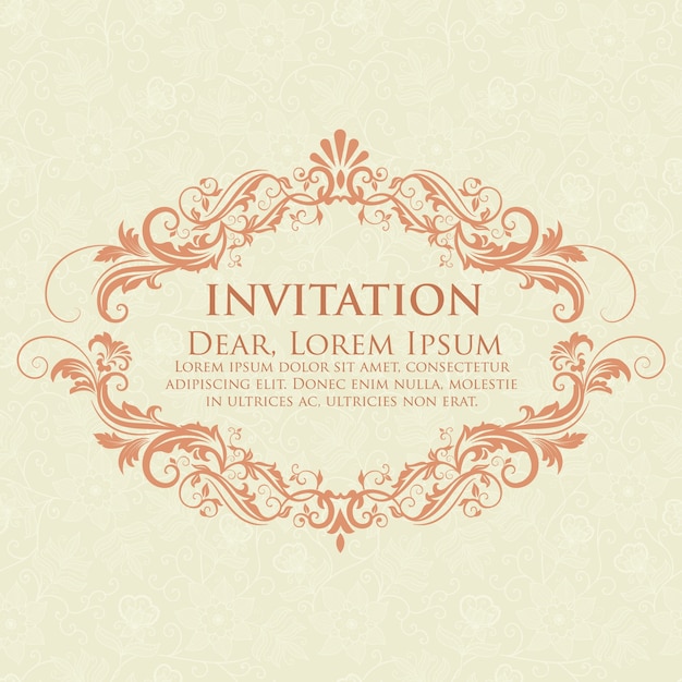 Free vector wedding invitation and announcement card with vintage background artwork. elegant ornate damask background. elegant floral abstract ornament. design template.