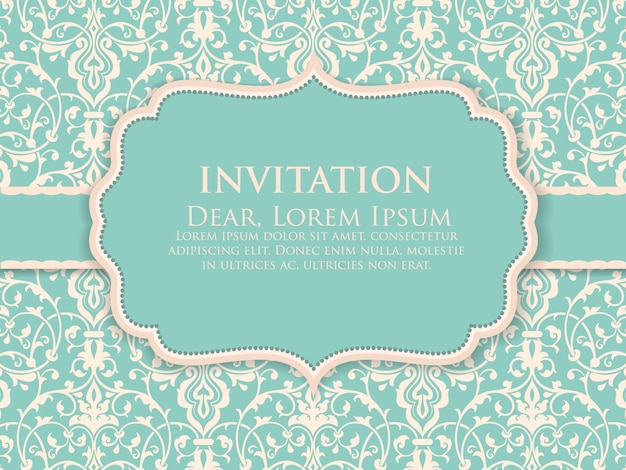 Wedding invitation and announcement card with vintage background artwork. elegant ornate damask background. elegant floral abstract ornament. design template.