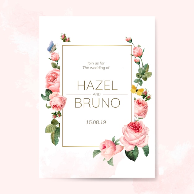 Free vector wedding invitation card decorated with roses vector