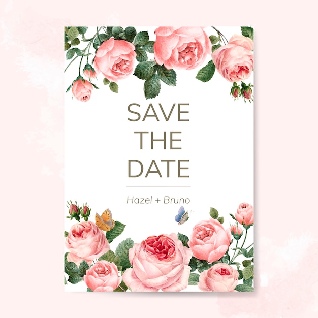 Free vector wedding invitation card decorated with roses vector