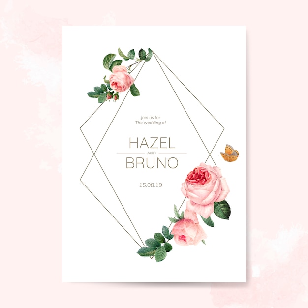 Free vector wedding invitation card decorated with roses