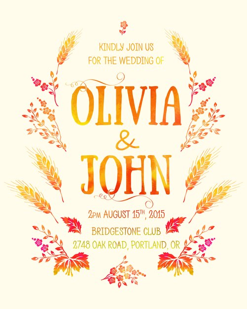 Wedding invitation card. invitation card with watercolor floral elements 