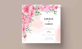 Free vector wedding invitation card set template with beautiful flowers and leaves watercolor