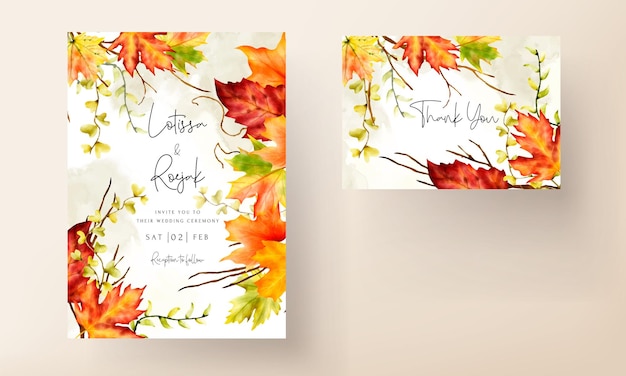Free vector wedding invitation card set with beautiful maple leaves