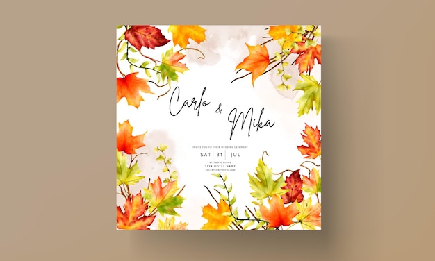 wedding invitation card set with beautiful maple leaves