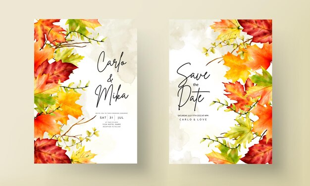 wedding invitation card set with beautiful maple leaves