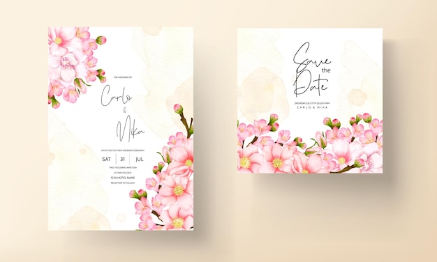 Wedding invitation card set with beautiful pink flower
