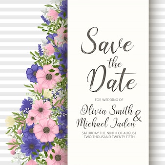 Suite di carte invito a nozze con fiori. modello. illustrazione vettoriale