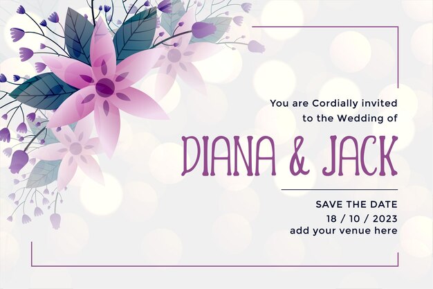 꽃 스타일의 결혼식 초대 카드 템플릿