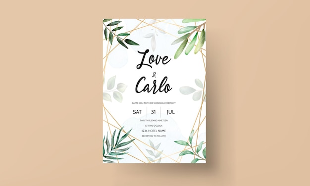 Wedding invitation card template with beautiful leaves