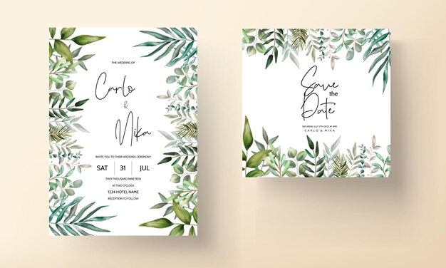 Wedding invitation card template with beautiful leaves