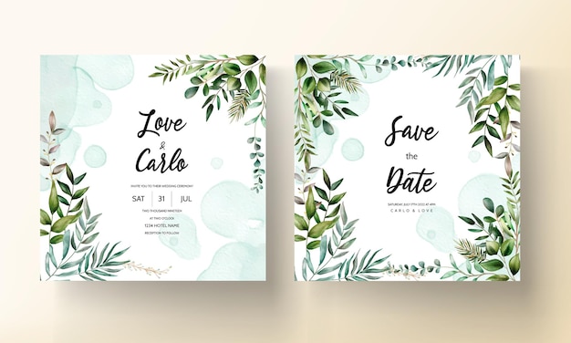Wedding invitation card template with beautiful leaves