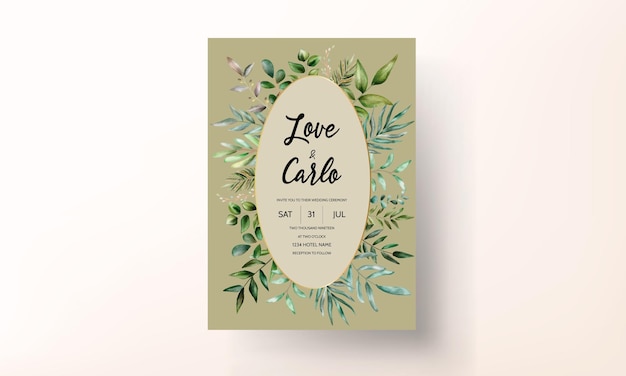 美しい葉を持つ結婚式の招待カードのテンプレート
