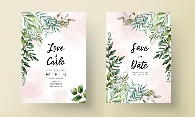 Wedding invitation card template with beautiful leaves