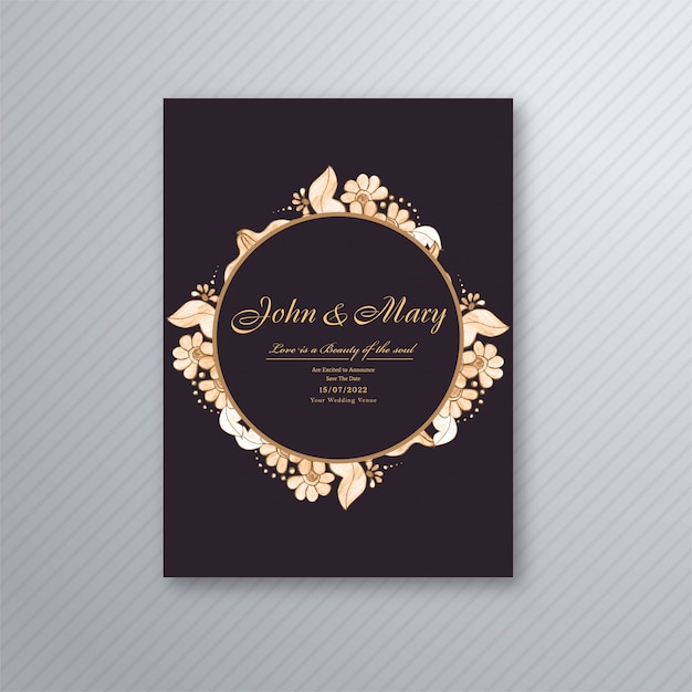 Free vector wedding invitation card template with decorative floral background