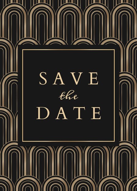 wedding invitation card  template with geometric art deco style on dark background