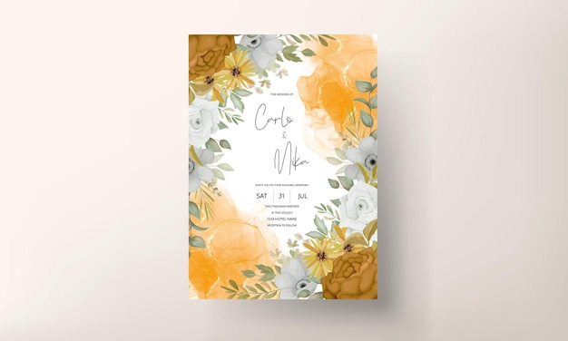 Шаблон свадебного приглашения с рисованной осенней осенью цветочные