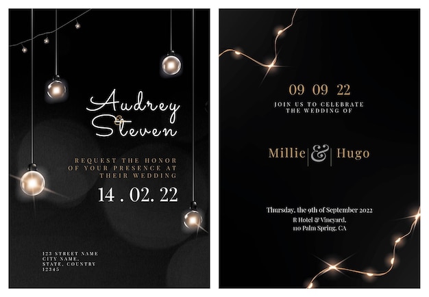 Wedding invitation card vector editable template with beautiful lights collection