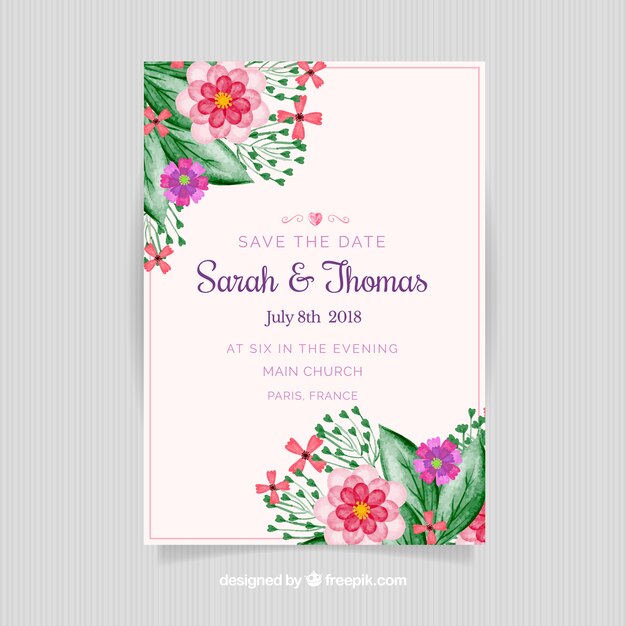 Wedding invitation card in watercolor style