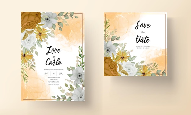 Wedding invitation card with beautiful autumn flowers