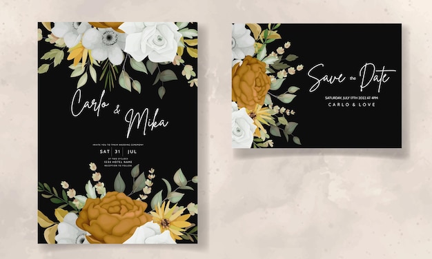 美しい秋の花の結婚式の招待カード