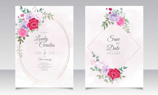 Wedding invitation card with beautiful blooming floral