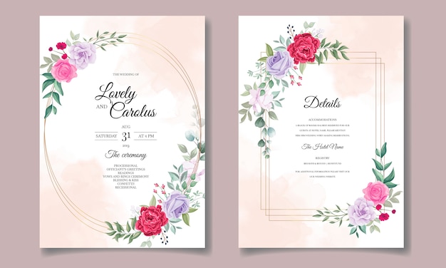 Wedding invitation card with beautiful blooming floral