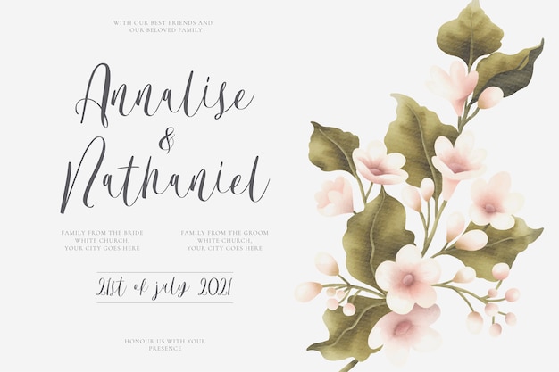Free vector wedding invitation card with beautiful floral bouquet