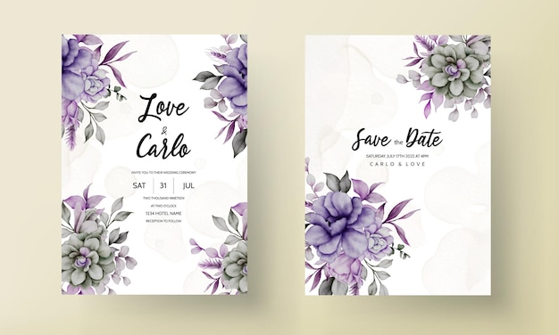 Free vector wedding invitation card with beautiful floral watercolor