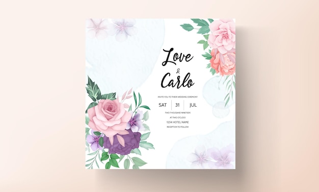 Free vector wedding invitation card with beautiful flower