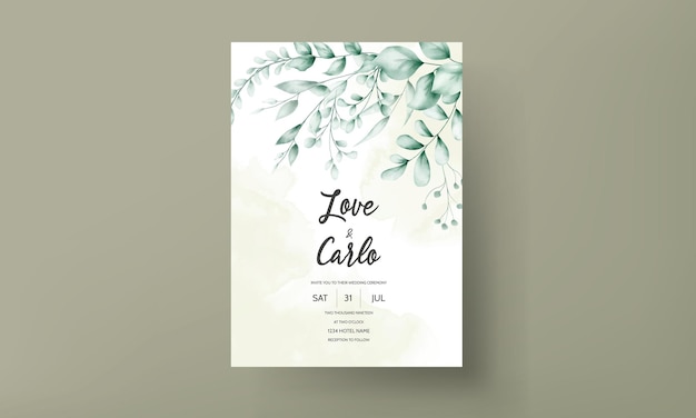 Бесплатное векторное изображение Свадебная пригласительная открытка с красивым украшением из листьев