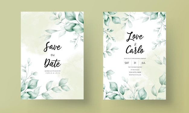 Free vector wedding invitation card with beautiful leaf decoration