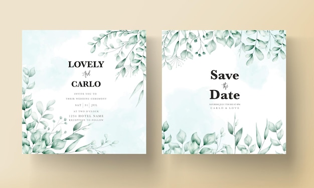 Wedding invitation card with beautiful leaf decoration