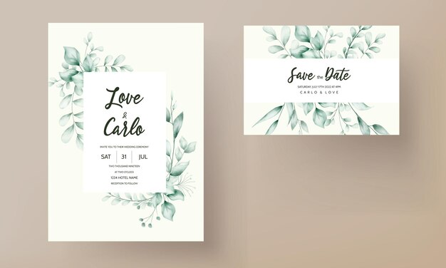 Wedding invitation card with beautiful leaf decoration