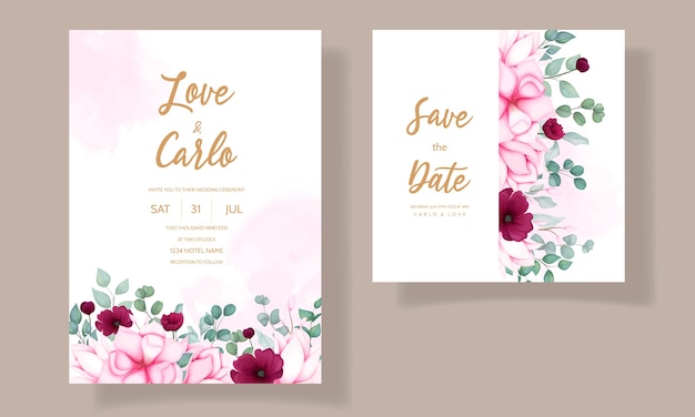 美しいマグノリアの花と結婚式の招待カード