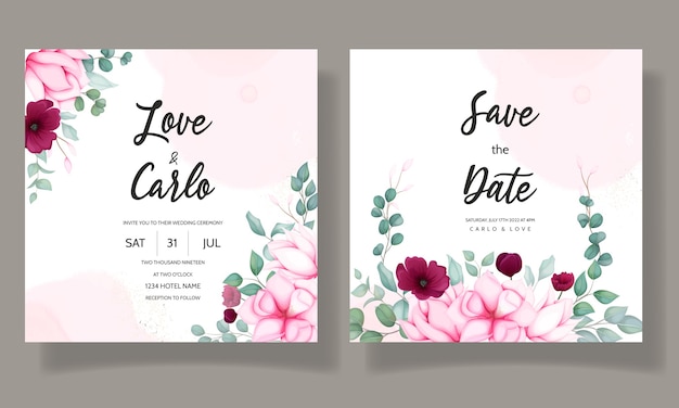 Wedding invitation card with beautiful magnolia flower