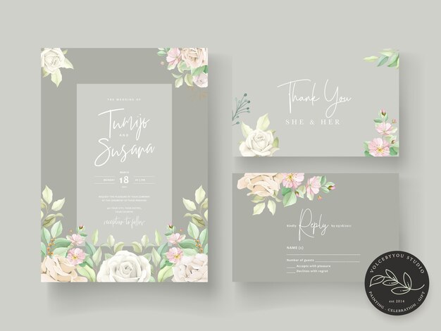 wedding invitation card with beautiful roses