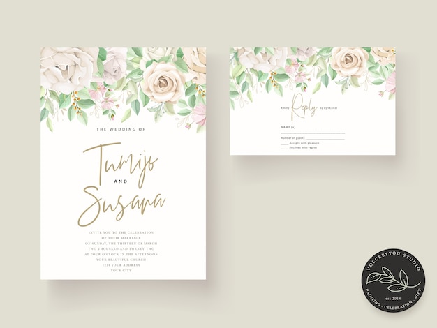 Wedding invitation card with beautiful roses